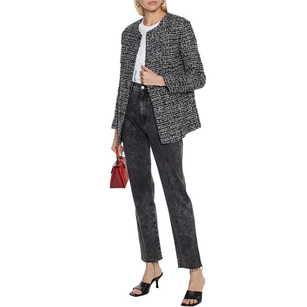 WALTER BAKER Kennedy Metallic Bouclé-Tweed Jacket 4 Buttons Blazer BlackSilver M